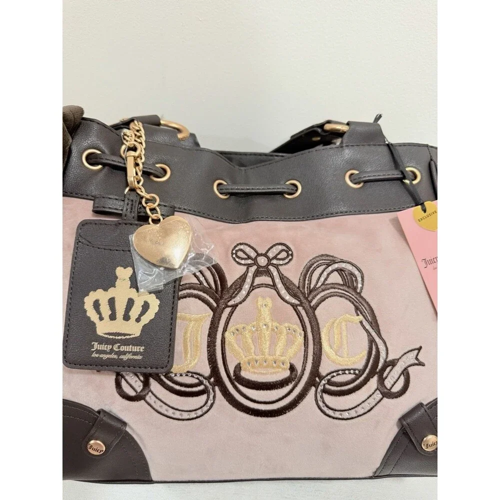 Juicy Couture Juicy Lover’s Club Tote Dusty Blush Pink Brown Velour NWT Y2K